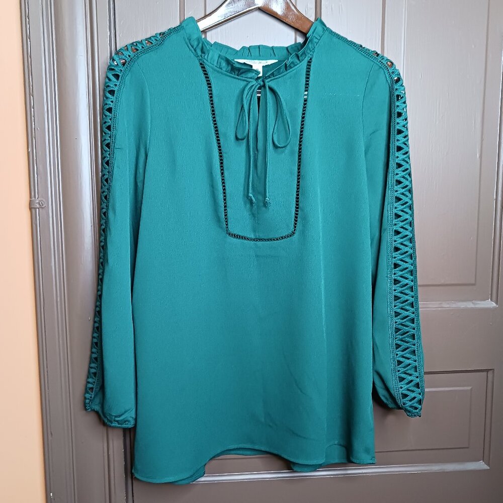 The Pioneer Woman's Ruffle Collar Lace Trim Blouse Green Size M (8-10)